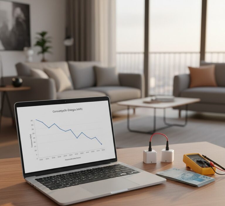 Capa do artigo mostrando dispositivos de automação residencial e dinheiro, simbolizando economia na conta de luz