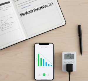 Um esquema simplificado (estilo blueprint ou desenho técnico) mostrando a conexão entre o Wi-Fi, o Plug e o Eletrodoméstico.