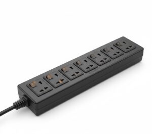 Filtro de linha profissional com interruptor individual e proteção contra surtos.