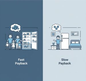 Comparação de perfis de uso de geladeira e o tempo de retorno do investimento Inverter.