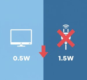 Infográfico comparando o baixo consumo de uma TV em standby contra o consumo maior do próprio smart plug.