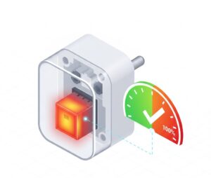 Diagrama técnico mostrando o limite de segurança de 80% de carga para evitar superaquecimento no smart plug.