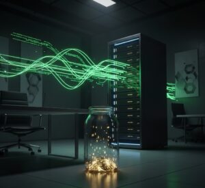 Representação visual de fluxo de dinheiro digital e economia oculta através de tecnologia.