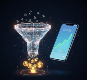 Funil de vendas inteligente mostrando a conversão otimizada de clientes através de machine learning.